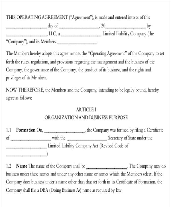 free s corp operating agreement template