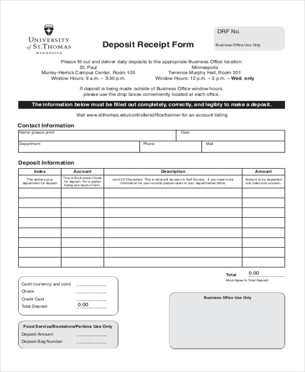 down payment receipt format