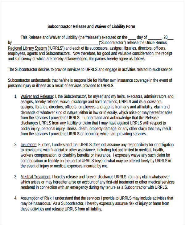 FREE 7 Sample General Liability Release Forms In MS Word PDF