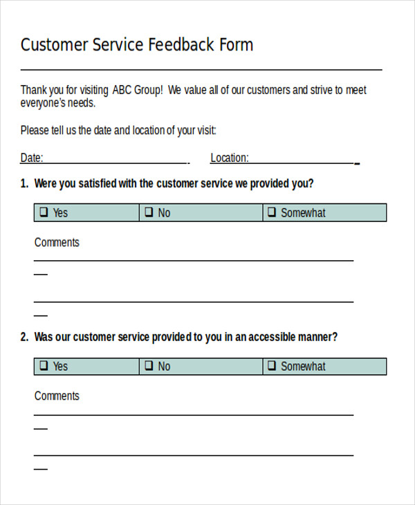 customer feedback form sample doc