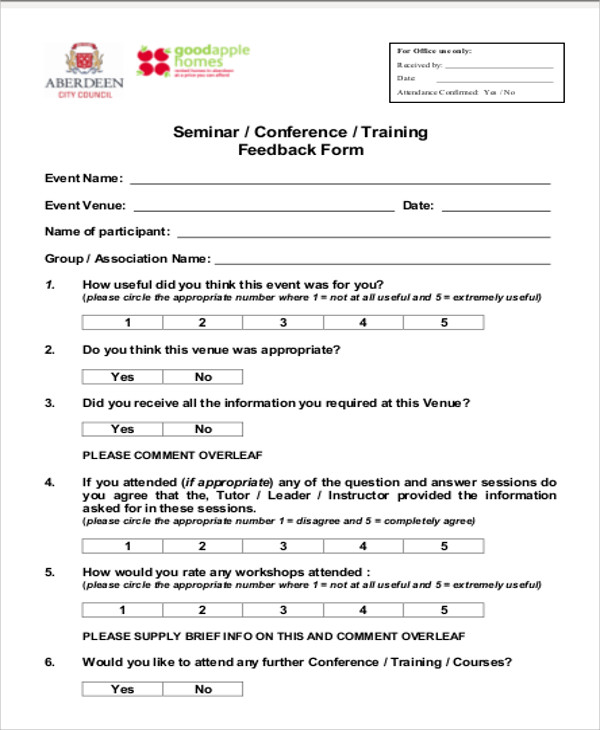training seminar feedback form