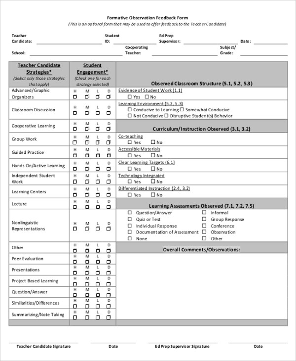 optional formative observation feedback form