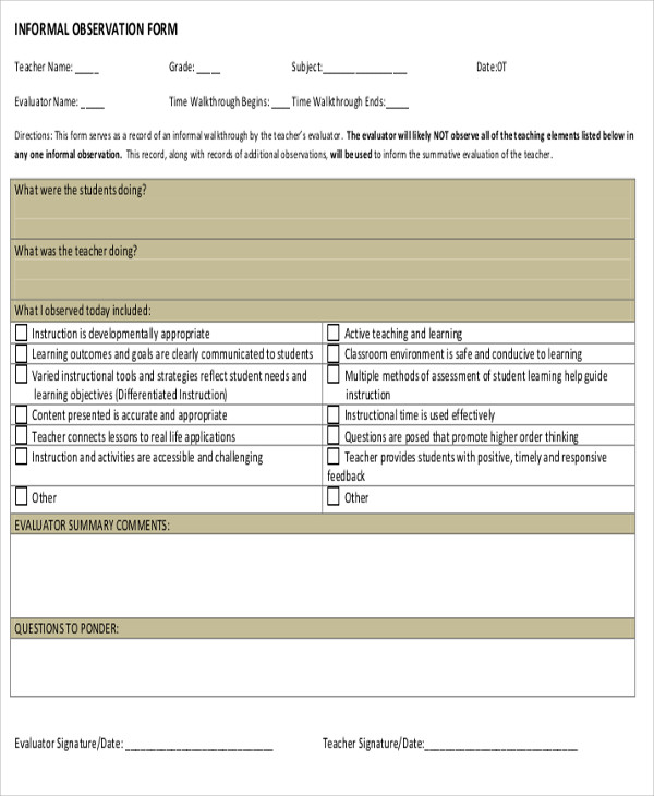 informal observation feedback form