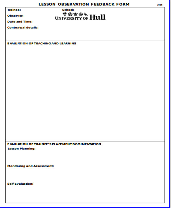 FREE 10+ Sample Observation Feedback Forms in MS Word | PDF