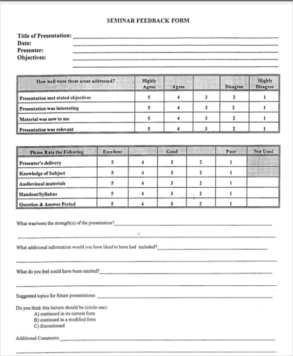 sample seminar event feedback form