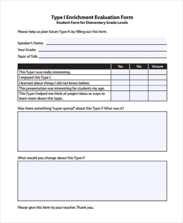 Sample Class Evaluation Form