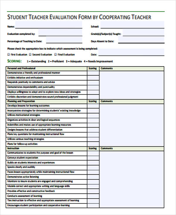 FREE 9+ Sample Student Evaluation Forms in MS Word PDF