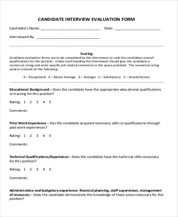 trainer interview evaluation form