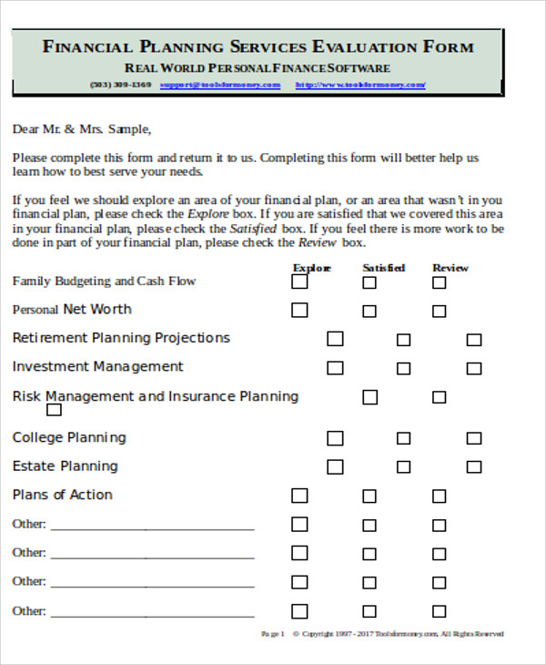 financial seminar evaluation form