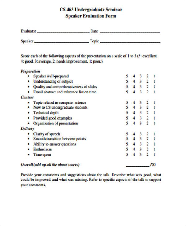 seminar speaker evaluation form