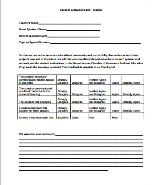 speaker evaluation form for teacher