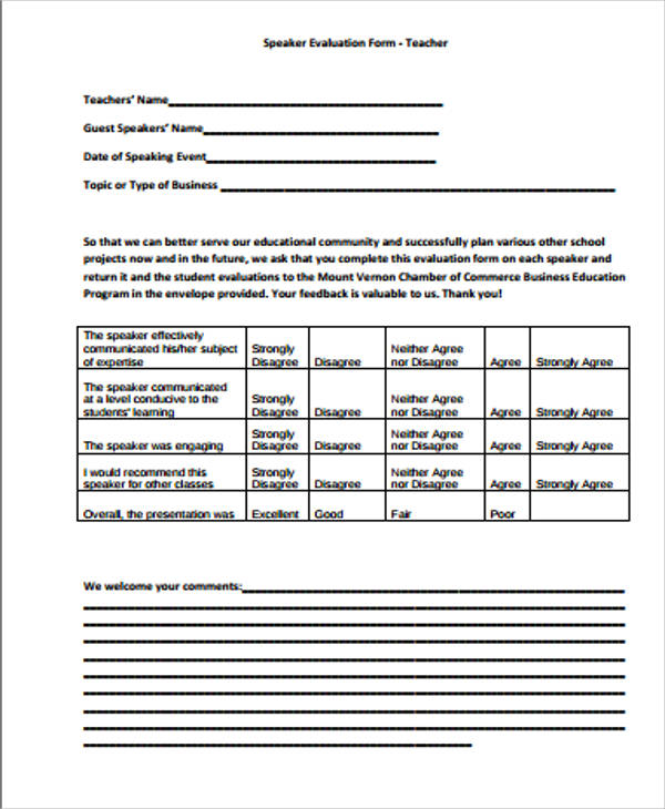 FREE 10+ Sample Speaker Evaluation Forms in MS Word PDF