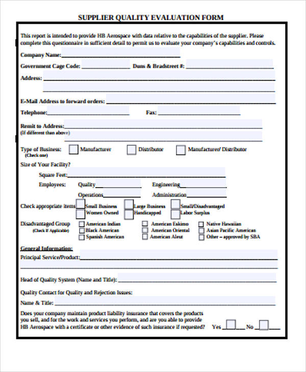 supplier quality evaluation form