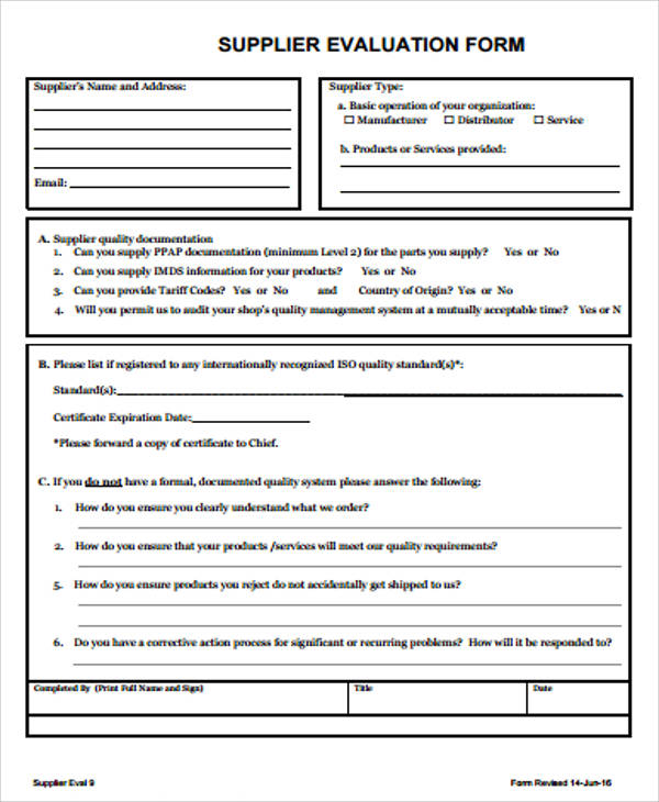 FREE 6+ Sample Supplier Evaluation Forms in MS Word | PDF