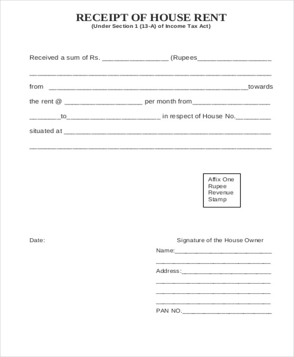 printable house rent receipt