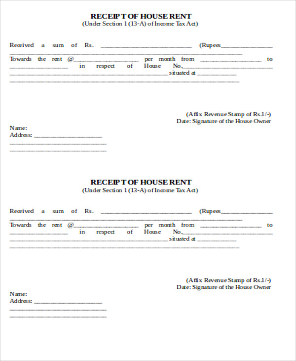printable house rent receipt format