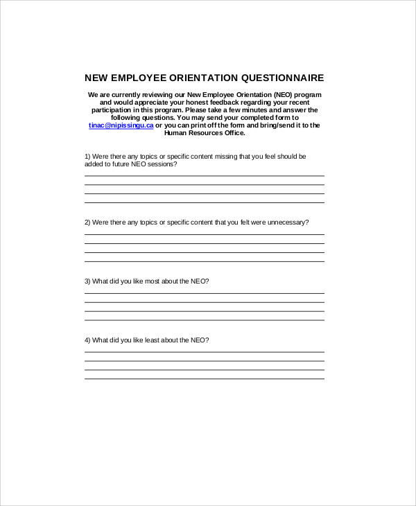 new employee orientation feedback form