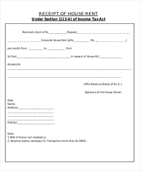printable rent receipt for income tax purpose