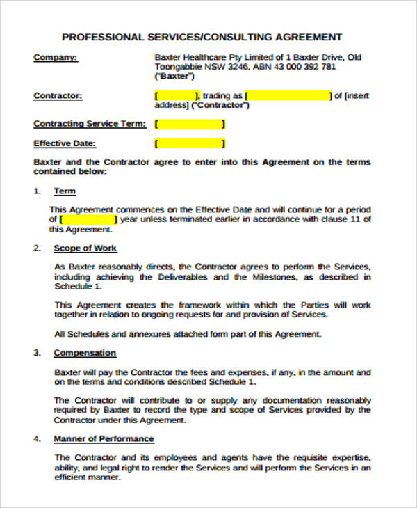 Simple Consulting Contract Template Free Printable Templates