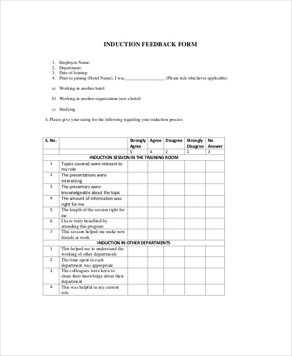 induction and orientation feedback form