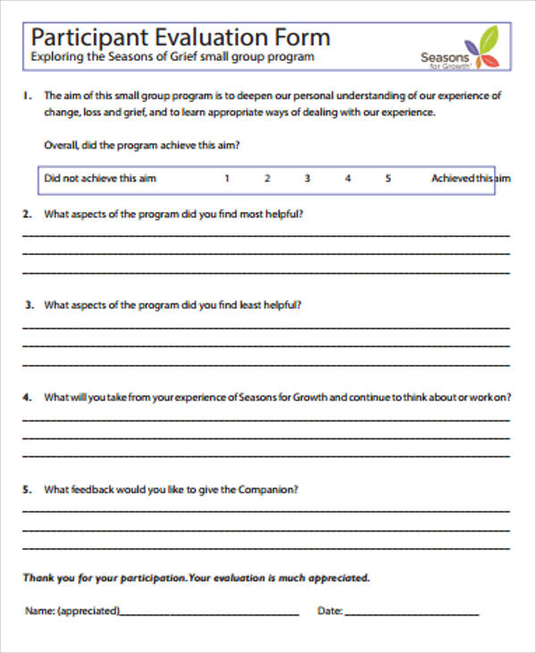 small group participant evaluation form