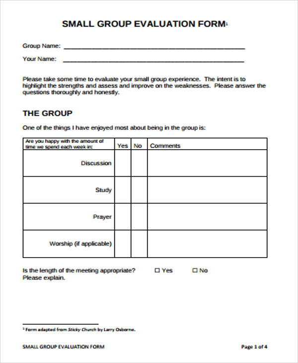 small group evaluation form example