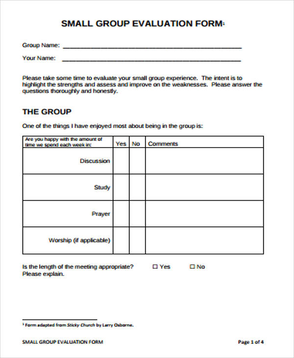 form example group Sample 7  Sample Small Templates  Evaluation Forms  Group