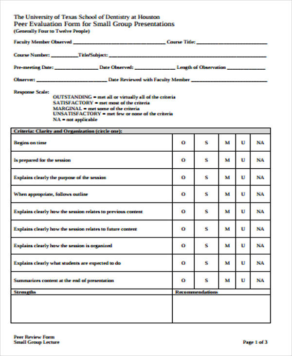 small group peer evaluation form pdf