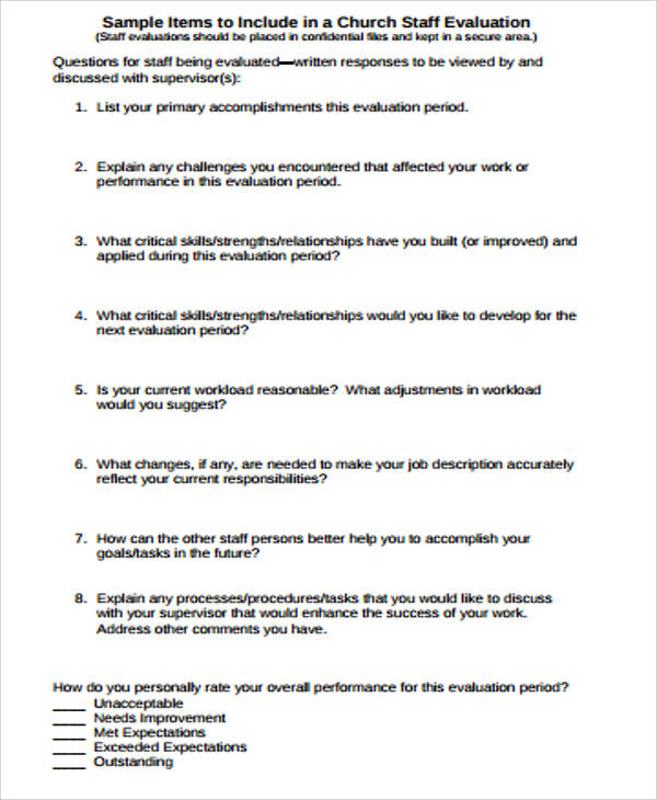 church staff evaluation form pdf