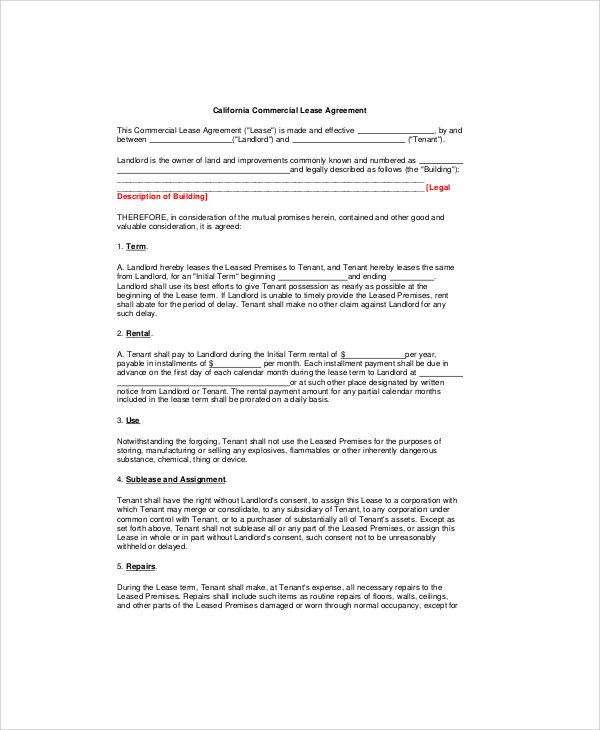 sample business lease agreement form