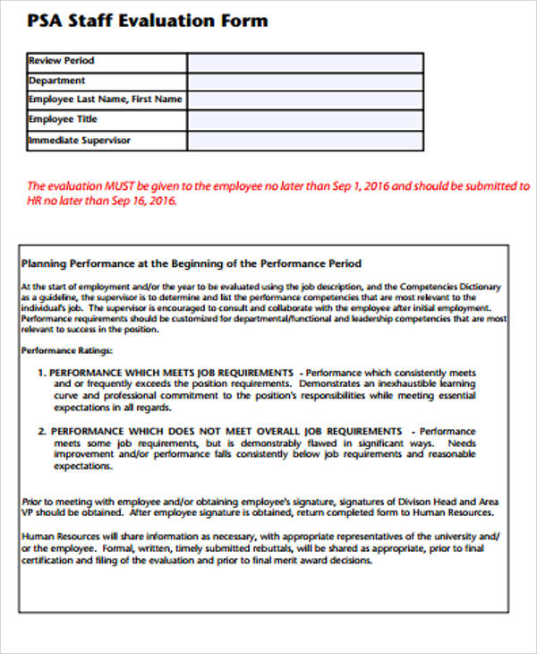 sample staff evaluation form pdf