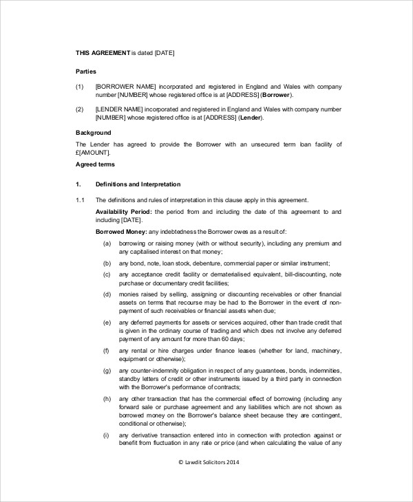 business loan agreement form