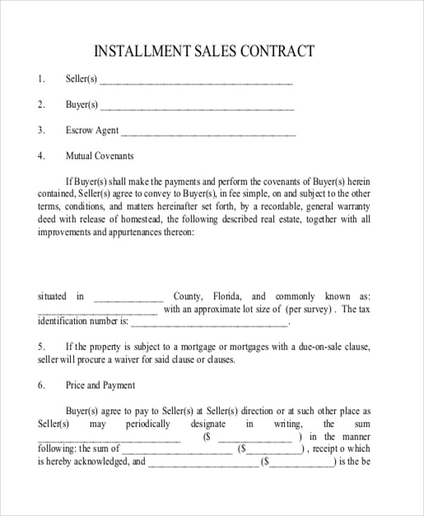 real estate installment sales contract form