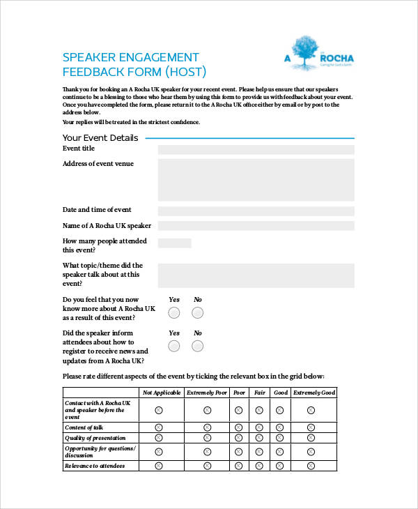 speaker engagement feedback form