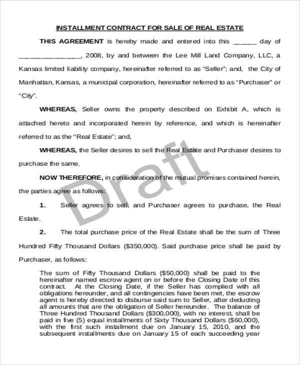 installment sales contract sample