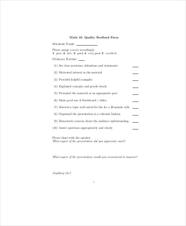 speaker quality feedback form