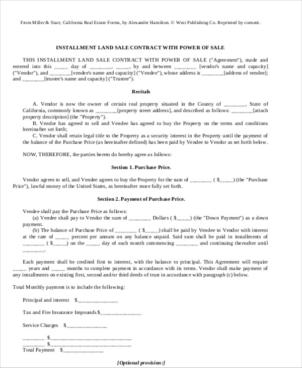 installment sales contract agreement