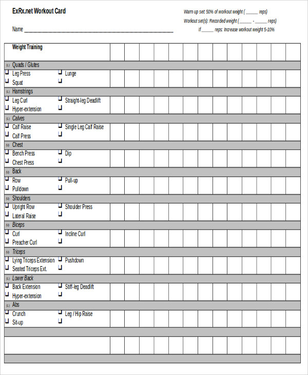 FREE 6 Sample Workout Training Sheet Templates In MS Word PDF