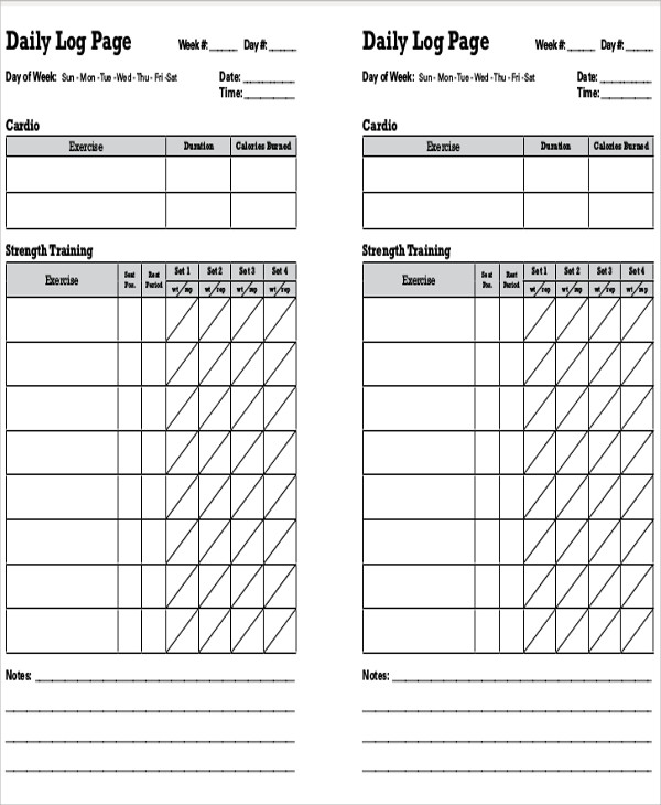 daily workout log sheet