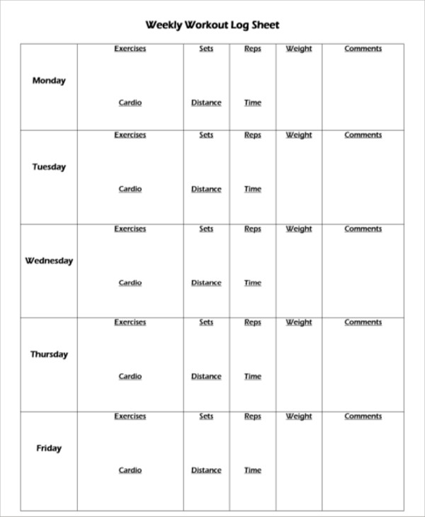weekly weight training schedule sheet