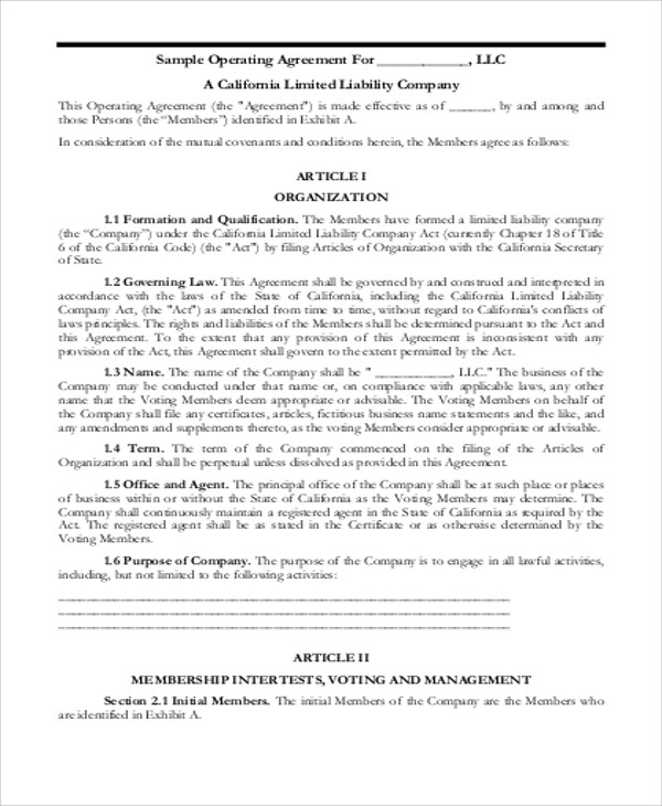 Sample Business Operating Agreements  8+ Examples in Word, PDF