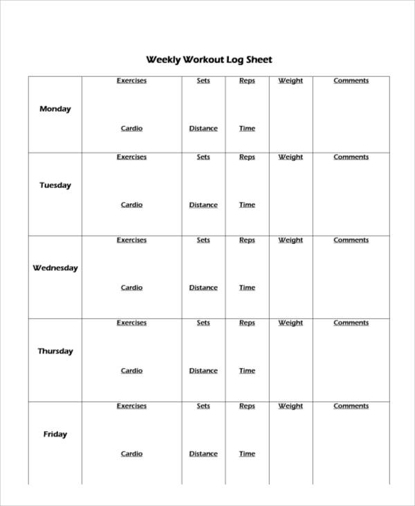 weekly gym workout log sheet