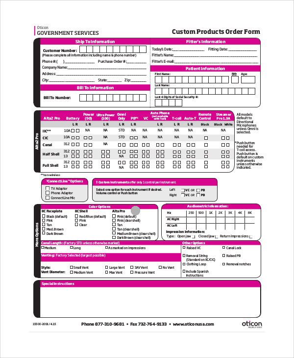 Oticon Own Order Form