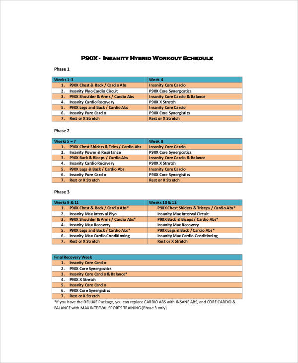 core synergistics p90x workout list