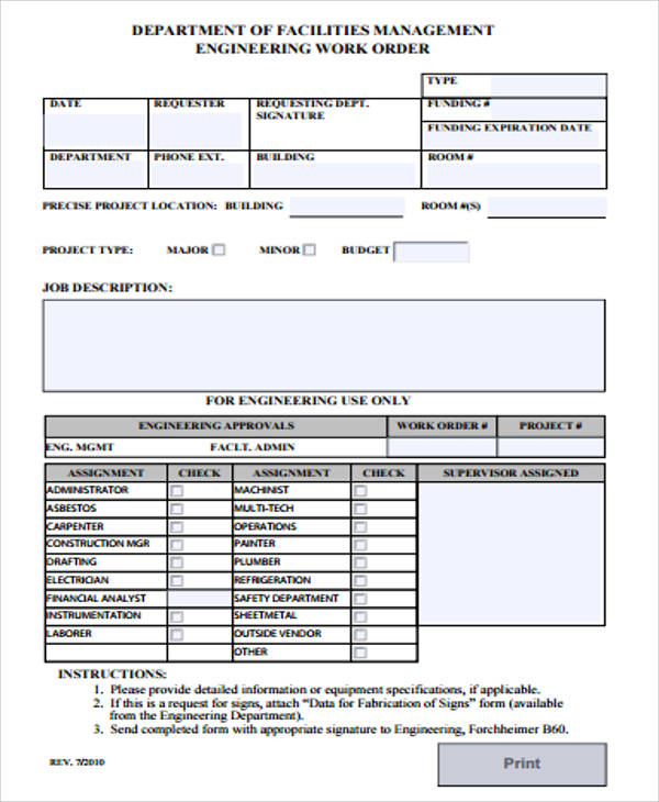 job order form template excel
