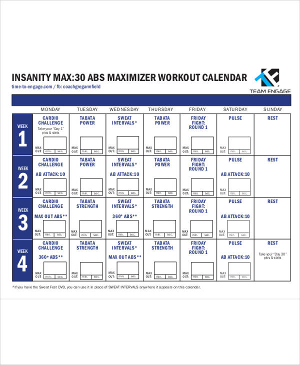 insanity workout sheet example
