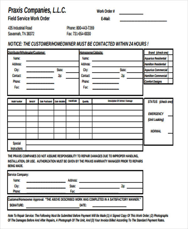 FREE 10+ Work Order Forms in MS Word | PDF