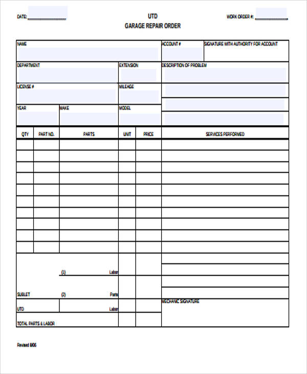 repair job order form
 Examples of Work Order Form - 8+ Samples in Word, PDF