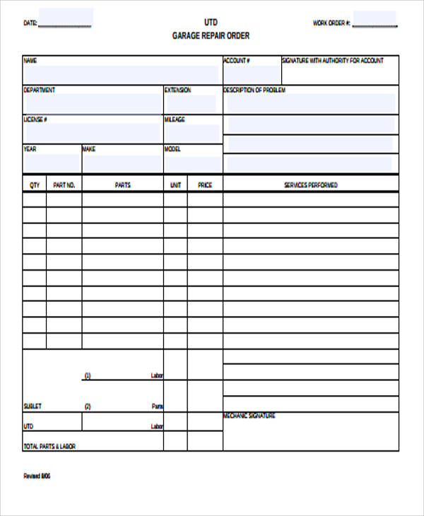 FREE 10+ Work Order Forms in MS Word PDF