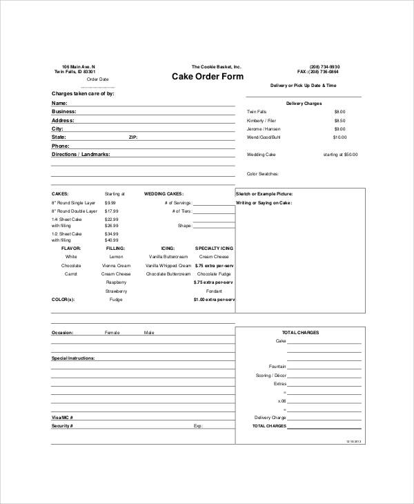 Printable Cake Order Form Template Free Download - Printable Templates